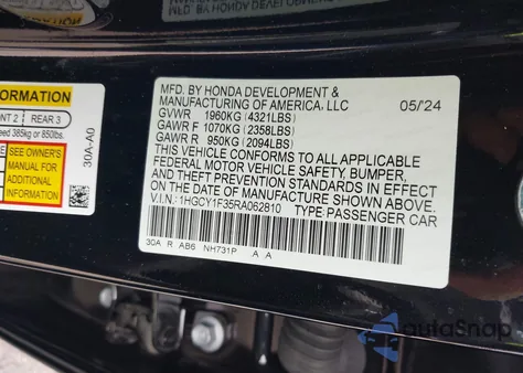 2024 Honda Accord Ex z USA, uszkodzony, nr VIN 1HGCY1F35RA062810